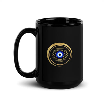 Taza negra brillante - "Protección ocular"