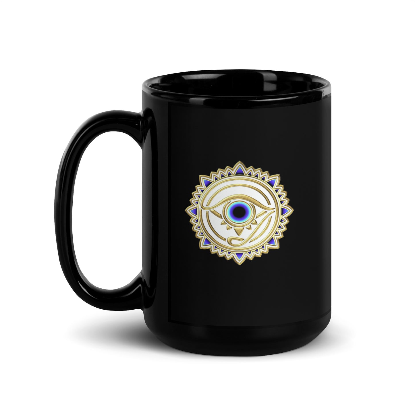 Taza negra brillante - "Protección ocular"