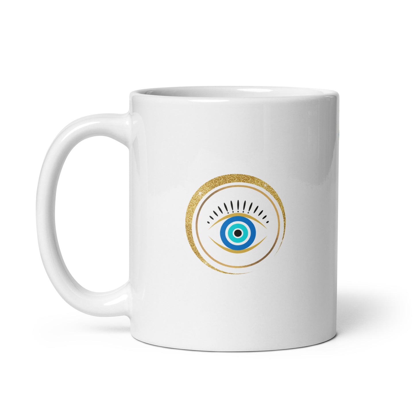 Taza blanca brillante - "Protección para los ojos"
