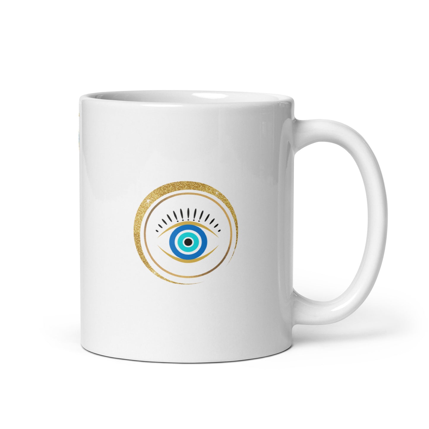 Taza blanca brillante - "Protección para los ojos"