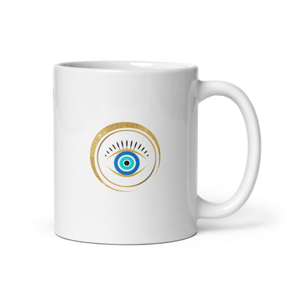 Taza blanca brillante - "Protección para los ojos"