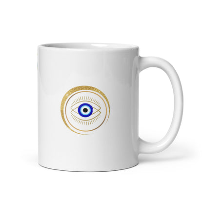 Taza blanca brillante - "Protección para los ojos"
