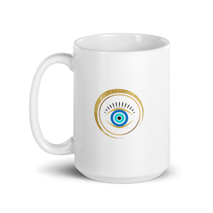 Taza blanca brillante - "Protección para los ojos"