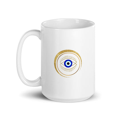 Taza blanca brillante - "Protección para los ojos"