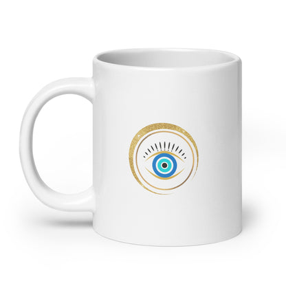 Taza blanca brillante - "Protección para los ojos"