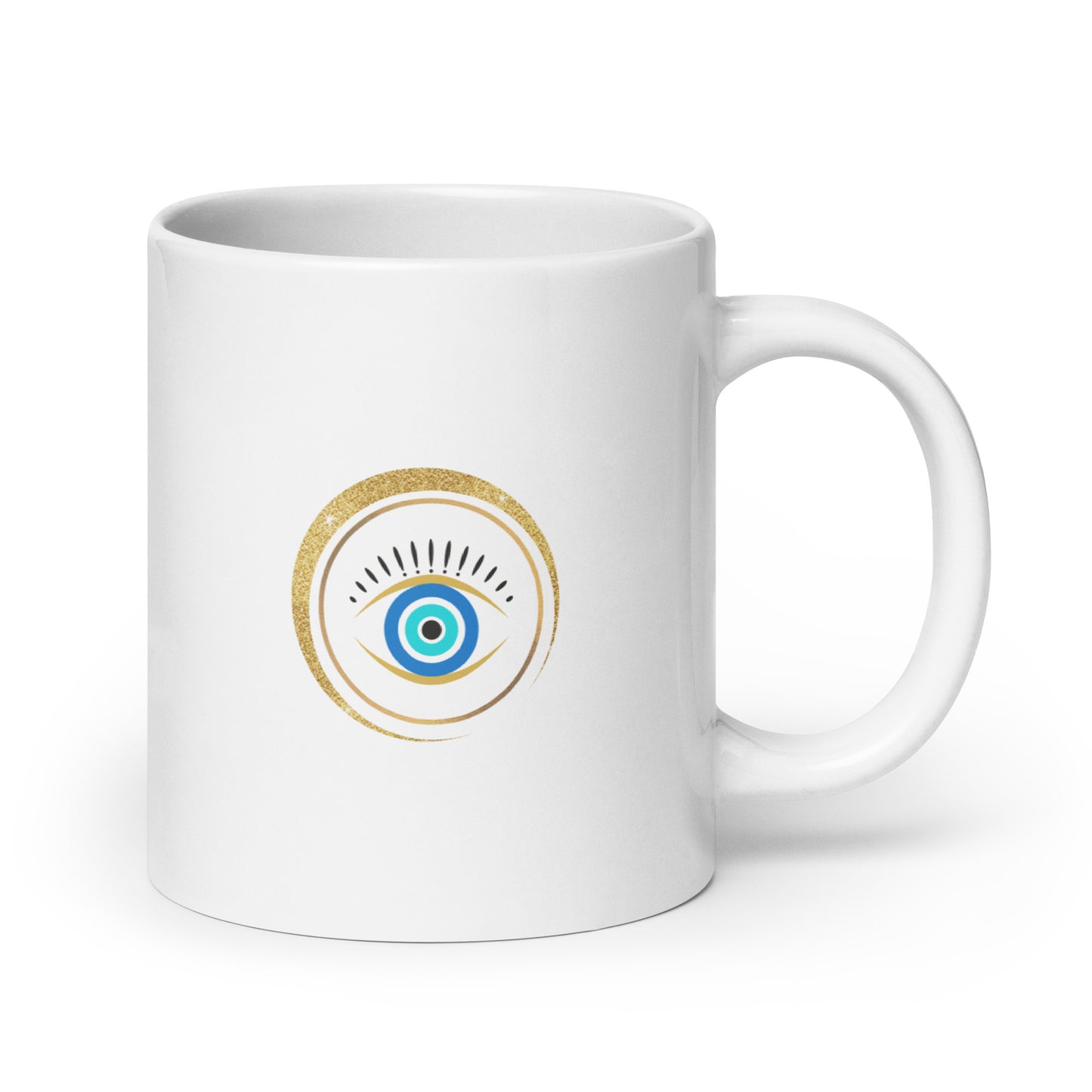Taza blanca brillante - "Protección para los ojos"