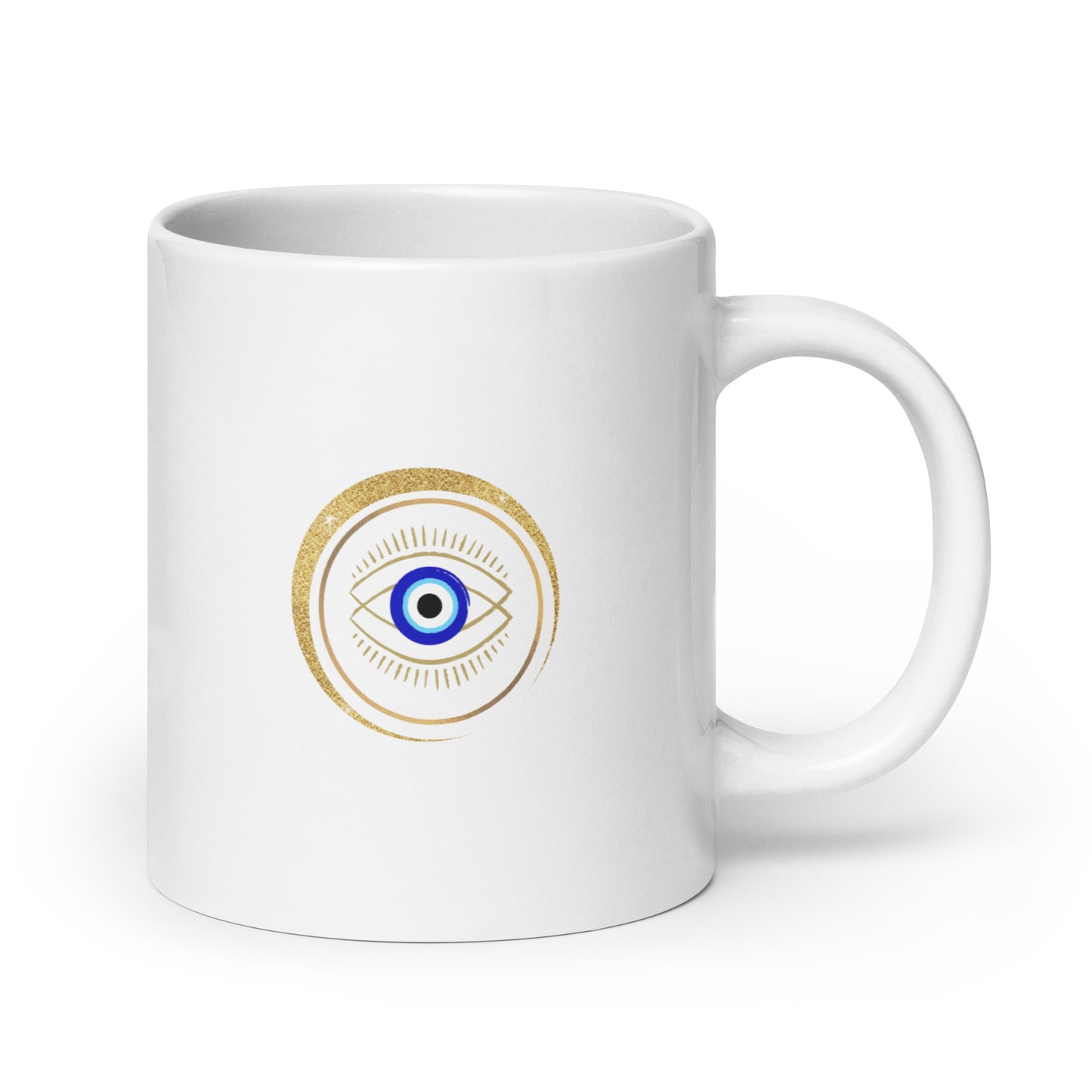 Taza blanca brillante - "Protección para los ojos"